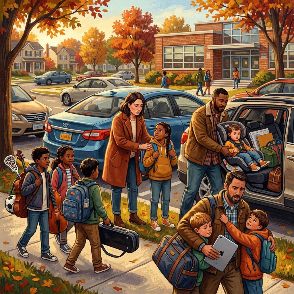 A group text thread growing visibly more chaotic month by month — early weeks sparse and clear, later weeks buried under emojis, unrelated photos, and off-topic threads